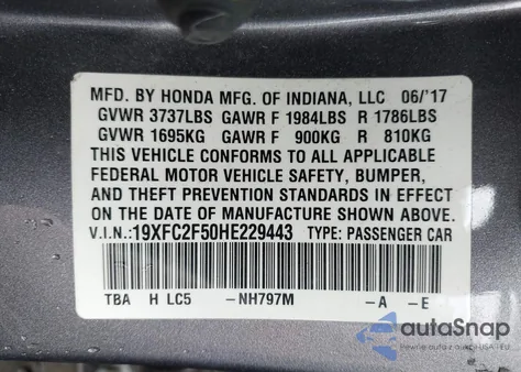 2017 Honda Civic Lx from USA, damaged, VIN 19XFC2F50HE229443